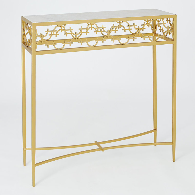 36'' W Granite Console Table, White/Gold