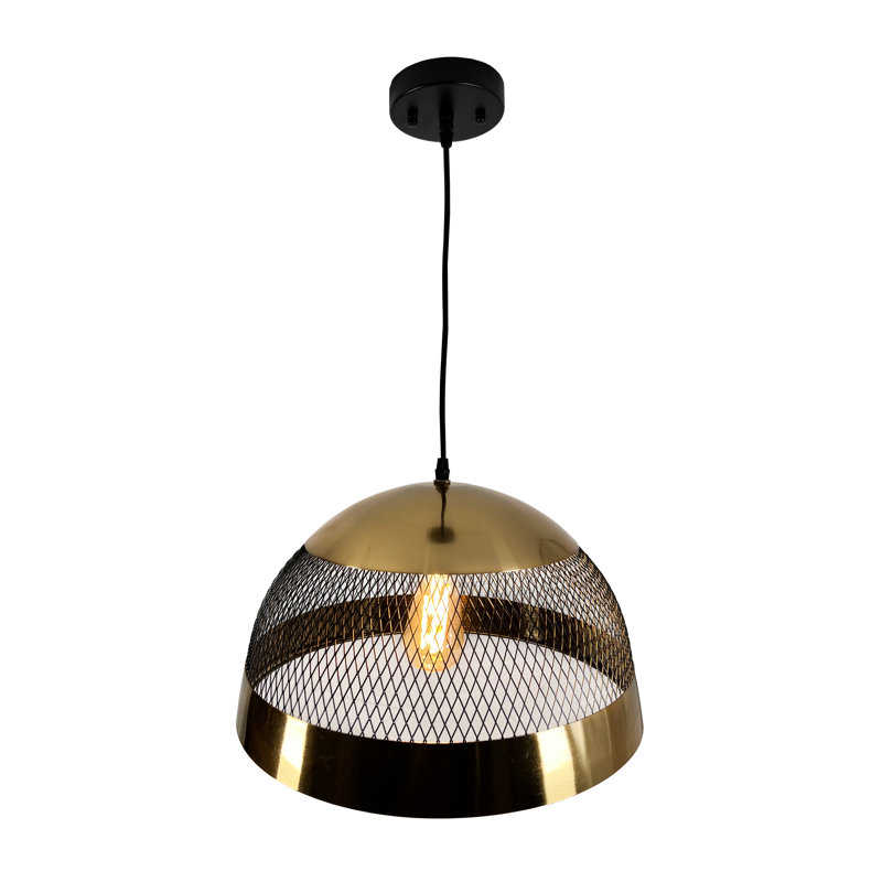 Luminaire suspendu en forme de dôme en laiton et noir à 1 lumière Lusky
