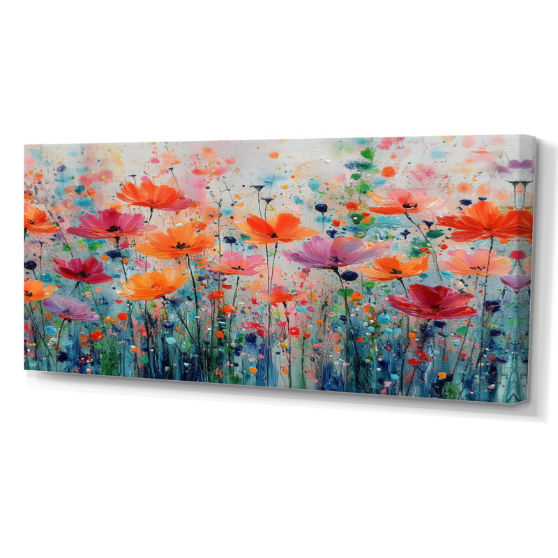 «Vibrant Meadows On Summer Daisies», impression sur toile florale orange, marguerites, H 28 po x l 60 po, Toile tendue