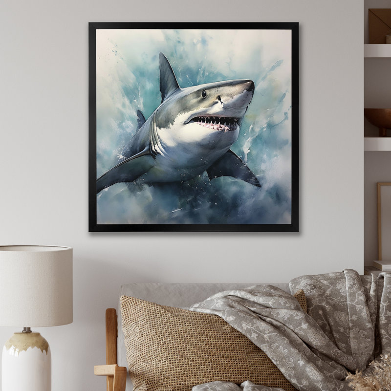 Fierce Shark II - Shark Canvas Prints, Black Single Picture Framed, 30" H x 30" W x 1" D