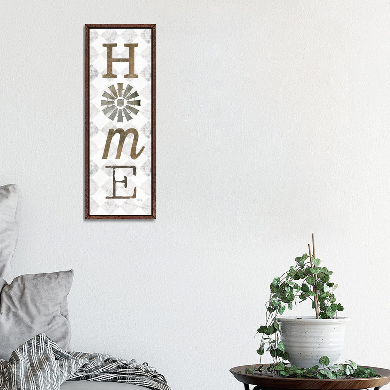 Home with Windmill II by Marla Rae - Typography on Canvas, Brown Floater Frame, 30.48 cm H x 91.44 cm W
