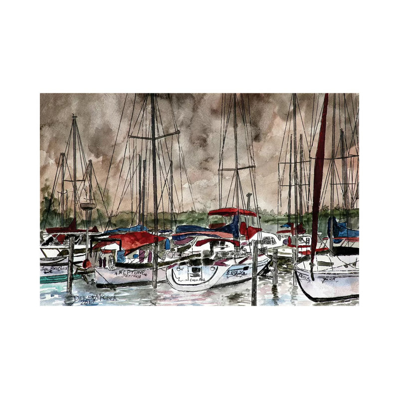 Sailboats At Night by Derek McCrea - Wrapped Canvas Gallery-Wrapped Canvas Giclée, 66.04 cm H x 45.72 cm W x 3.175 cm D