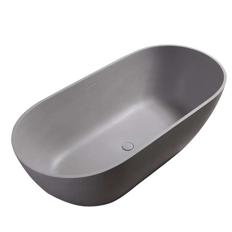 Baignoire de trempage autoportante de 59 po en résine solide de 59 po avec trop-plein et drain escamotable pour salle de bain contemporaine, gris mat 24S03-59MG