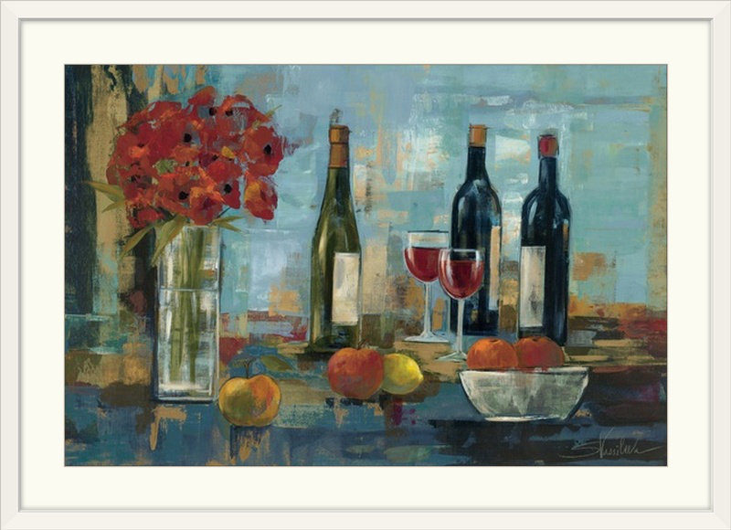 «Fruit and Wine» par Yeung, reproduction d'art, H 28 po x l 38 po x P 1 po, Cadre blanc