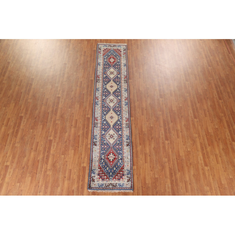 Tapis de couloir bleu en laine 3x12