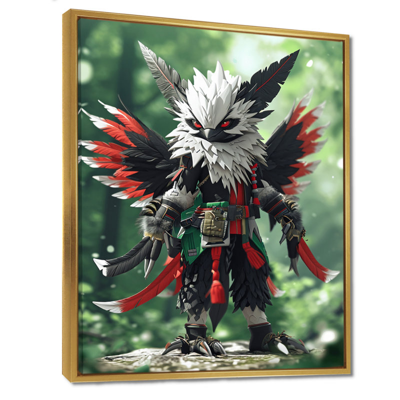Hibou blanc à plumes fantaisie Warrior, Toile flottante dorée encadrée, H 32 po x l 24 po