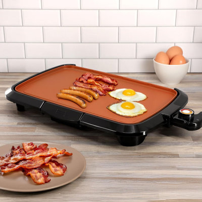 16 Inch Electric Grill, Indoor Nonstick Countertop Grill With Copper Coating, Adjustable Temperature Control, Large Cooking Surface