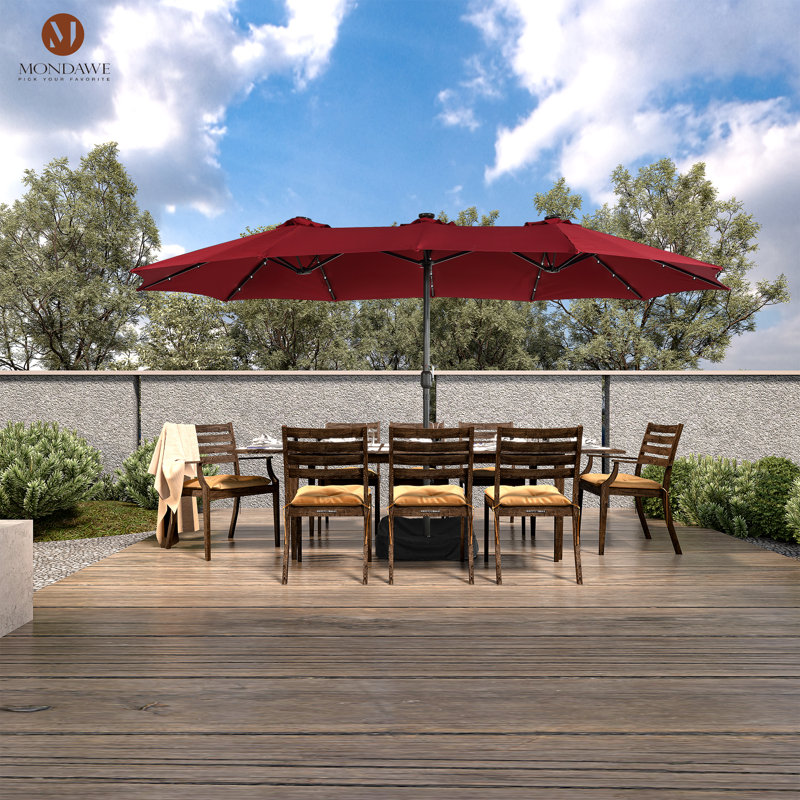 Parasol de marché rectangulaire avec base et couvercle l 15 pi x P 9 pi, Rouge