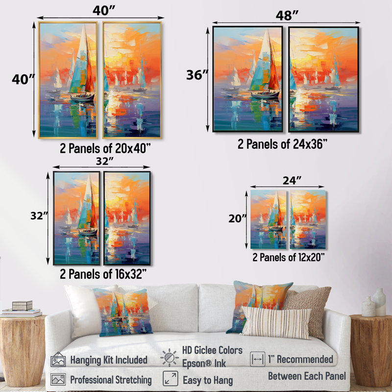 Voilier abstrait Coastal Symphony II - grand bateau à voile, art mural, H 36 po x l 48 po, Impression encadrée flottante