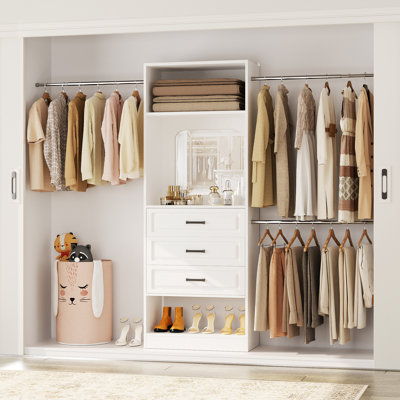 25" - 96” W Closet System with Wooden Drawers and Hanging Rods(Cut to Fit)
