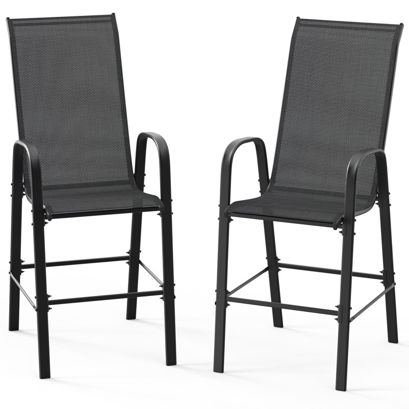 Chaises de salle à manger d'extérieur empilables (ensemble de 2), Noir, noir, noir, noir