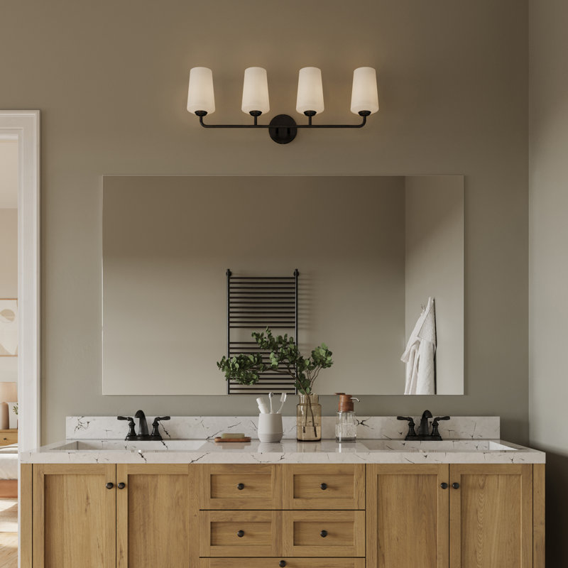 Celino Four-Light Bath & Vanity with Glass, Satin Black, White