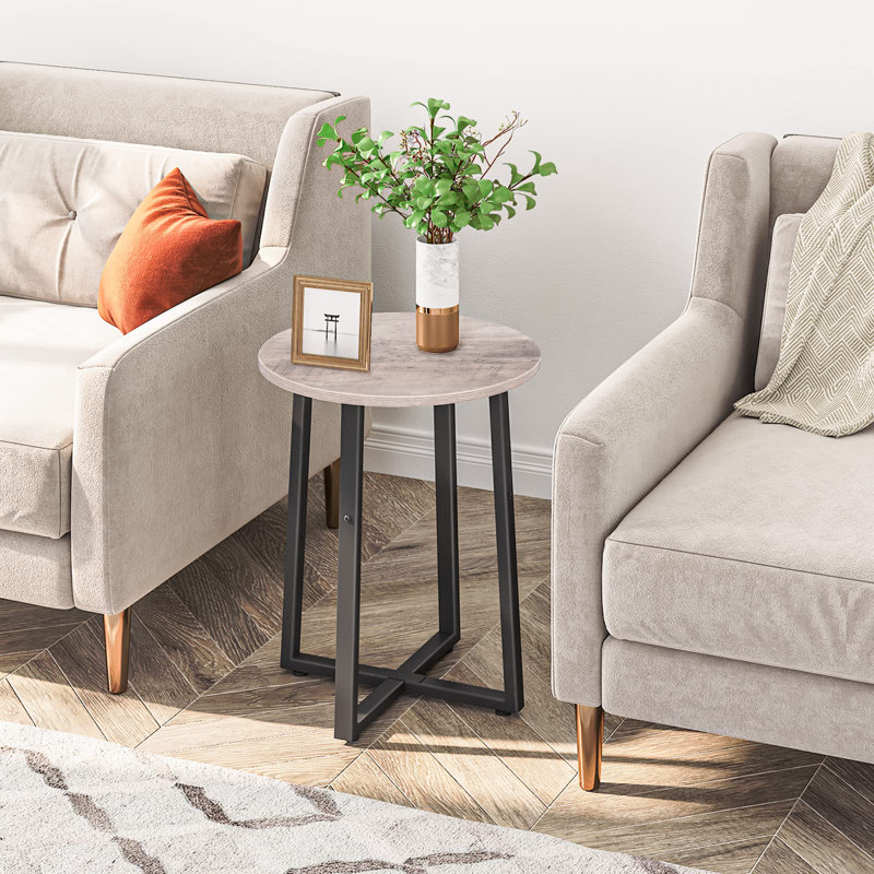 Greige and Black Round Metal Frame End Table