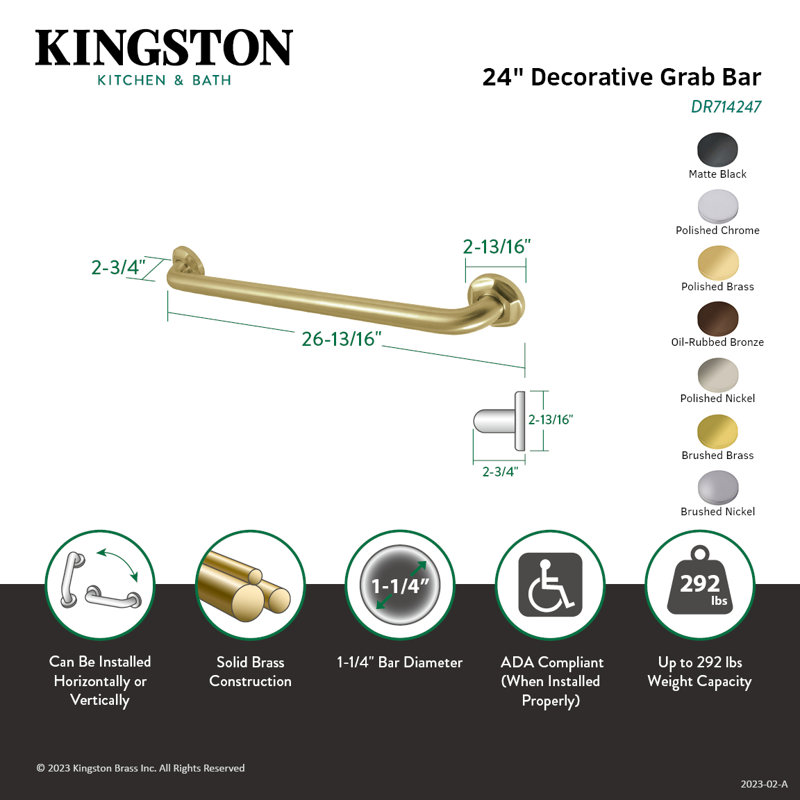 Kingston Brass Metropolitan O.D Grab Bar, Polished Nickel, 2.81" H x 26.81" W x 2.75" D