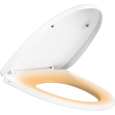 iliD Heated Toilet Seat, Elongated Three Levels of Heating, 3D Curved Seat, Lid and Seat Soft Close, Light-sensitive Night Light, Easy Installation, IPX4