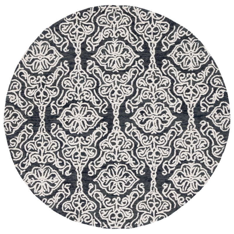 Anjalena Hand Tufted Wool Damask Rug, Round 6'