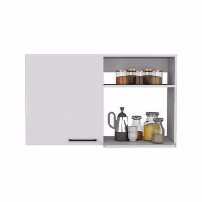 2 armoires murales, tablettes de rangement ouvertes, porte simple