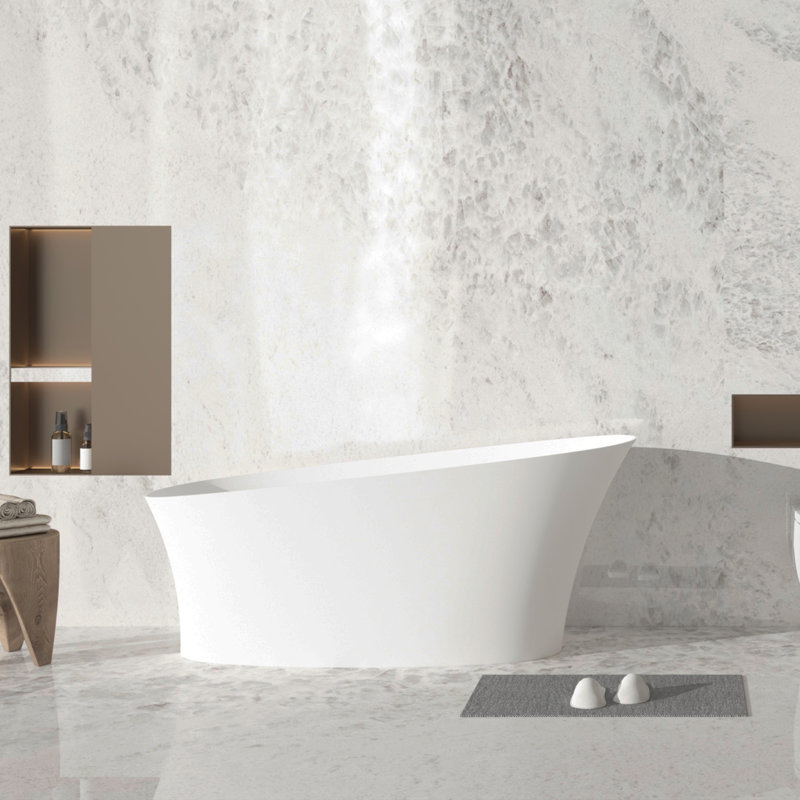 Baignoire de trempage autoportante à surface solide avec trop-plein 59 po. X 29 po. Blanc mat