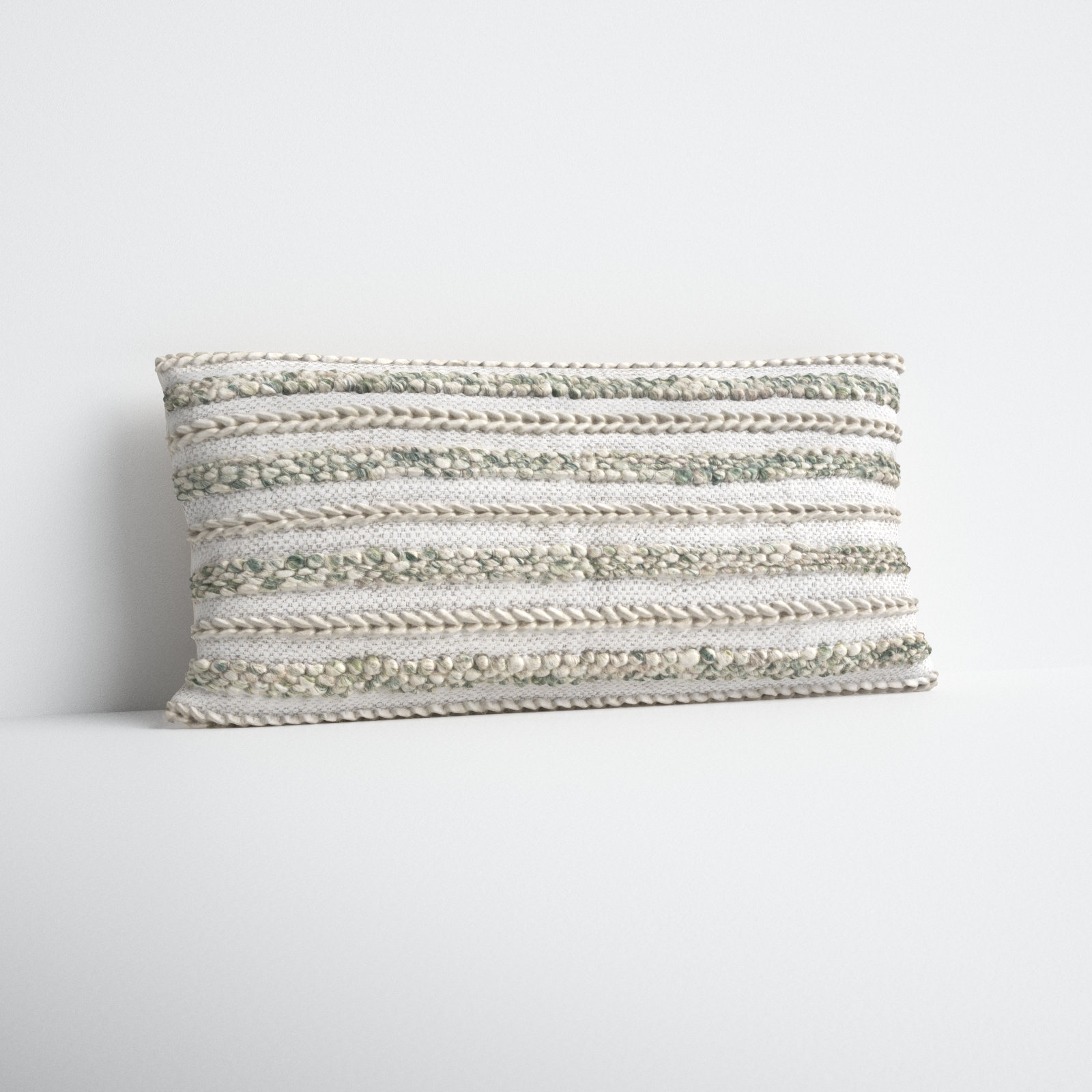 Lottie Striped Cotton Lumbar Pillow Cover, Cream/Emerald, Pillow Cover Only - No Insert