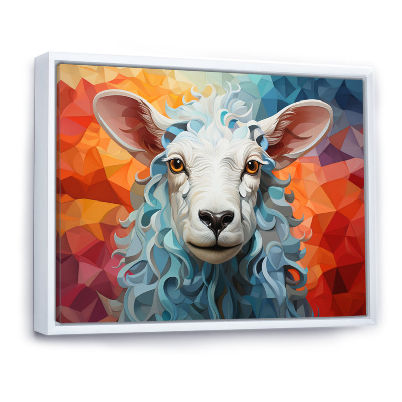 Sheep Serenity Geometric - Animals Canvas Prints, H 24 po x l 32 po x P 1 po, Cadre flottant blanc