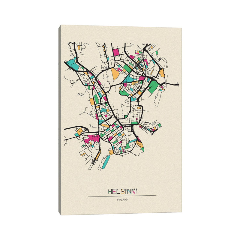 Helsinki, Finland Map by Ayse Deniz Akerman - Wrapped Canvas Print, 66.04 cm H x 45.72 cm W