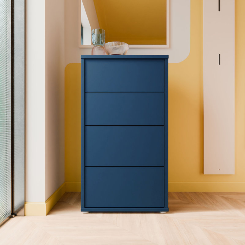 Chadwic Modern minimalistic chest of drawers with 4 drawers, engineered wood, decor, 99.1cm H x 54.8cm W x 34.9cm D, Navy