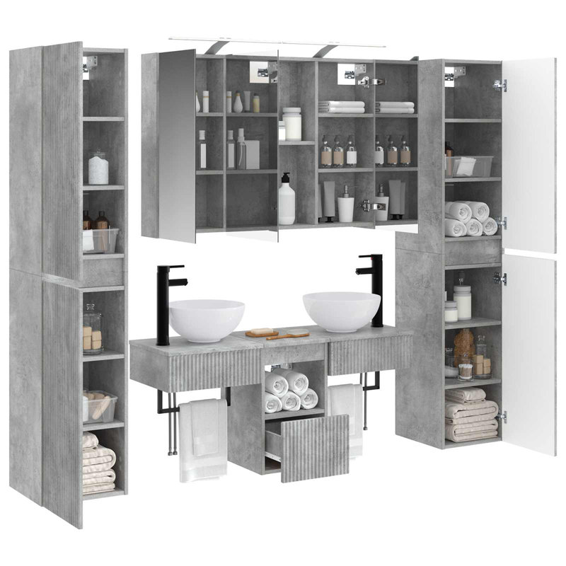 Vanity & Mirror Set, Light Grey