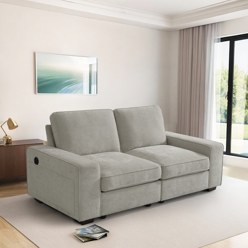 Ebern Designs Judeth Square Arm Modular Sofa, 4, Light Gray