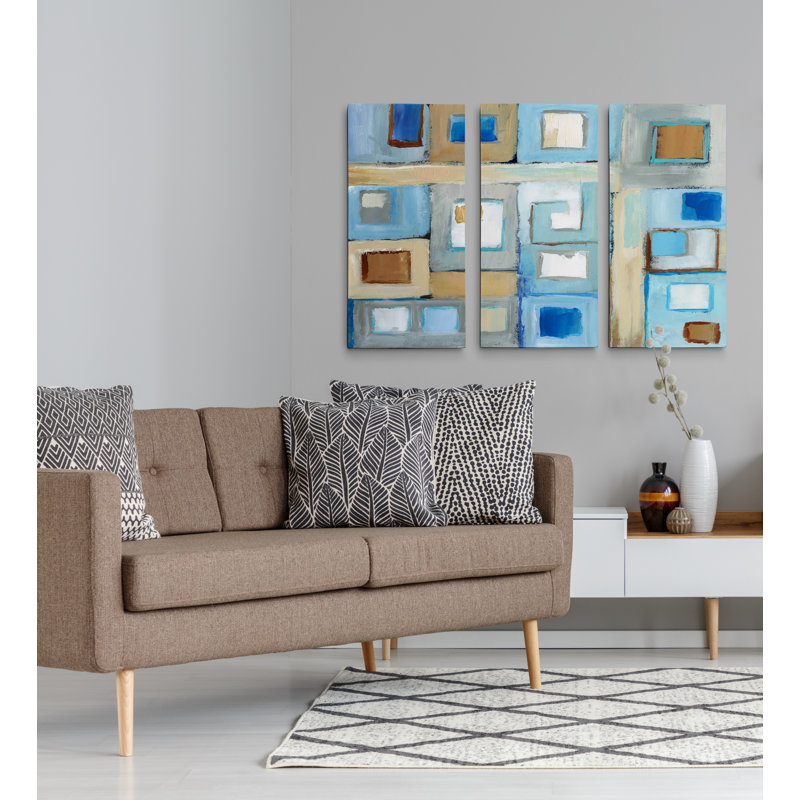 A Premium "Variation on Greek Key II" - 3 pièces, reproduction d'art sur toile tendue, H 24 po x l 48 po x 1,5 po