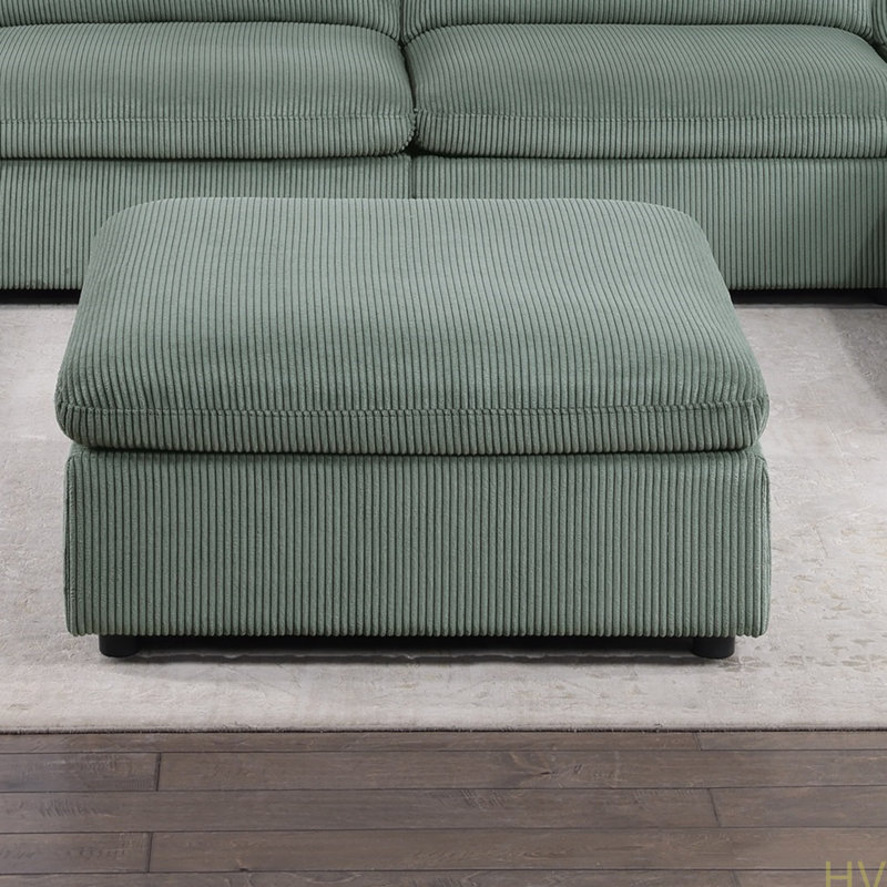 Repose-pieds contemporain en velours côtelé 1pc, Vert