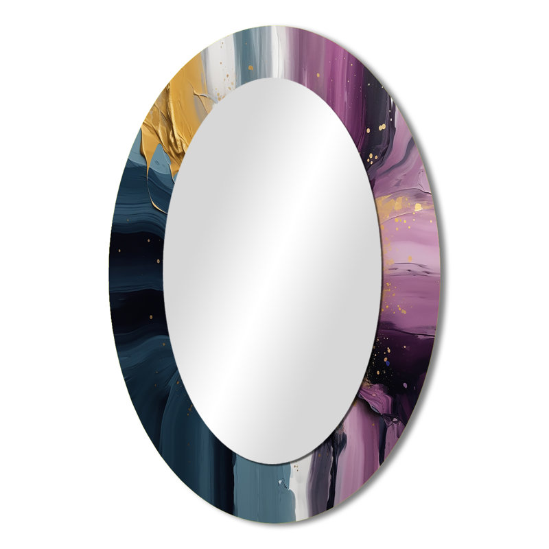 Purple And Blue Movements In Paint II - Abstract Oval Decorative Mirror On Metal, 36" x 24"