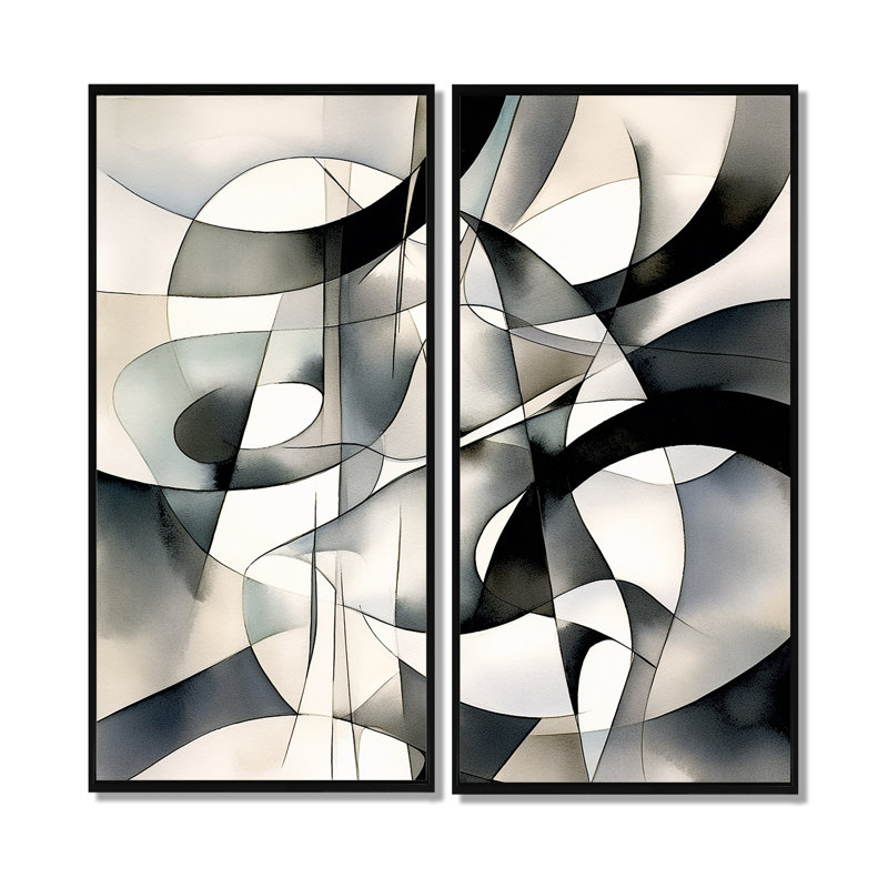 Abstrait neutre, art moderne, 32" H x 32" W, Impression encadrée flottante, Black