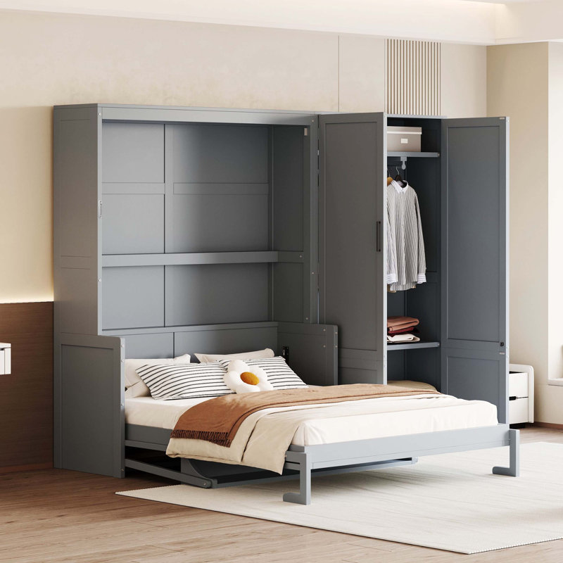 Lit escamotable peu encombrant avec garde-robe attaché, Grey