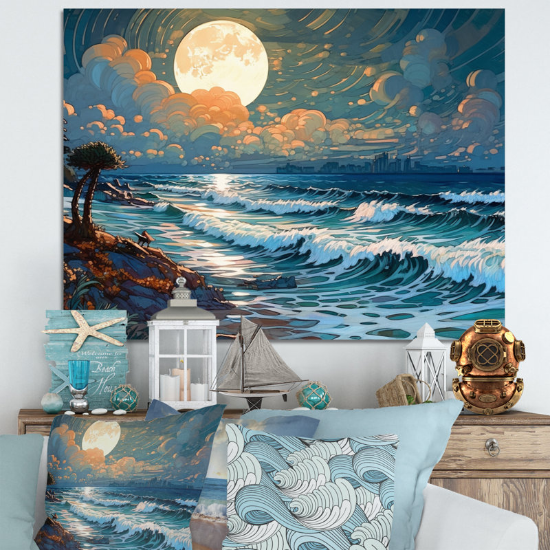 Golden Blue Majestic Waves II, reproduction d'art sur toile, H 12 po x l 20 po x P 1 po, Toile tendue