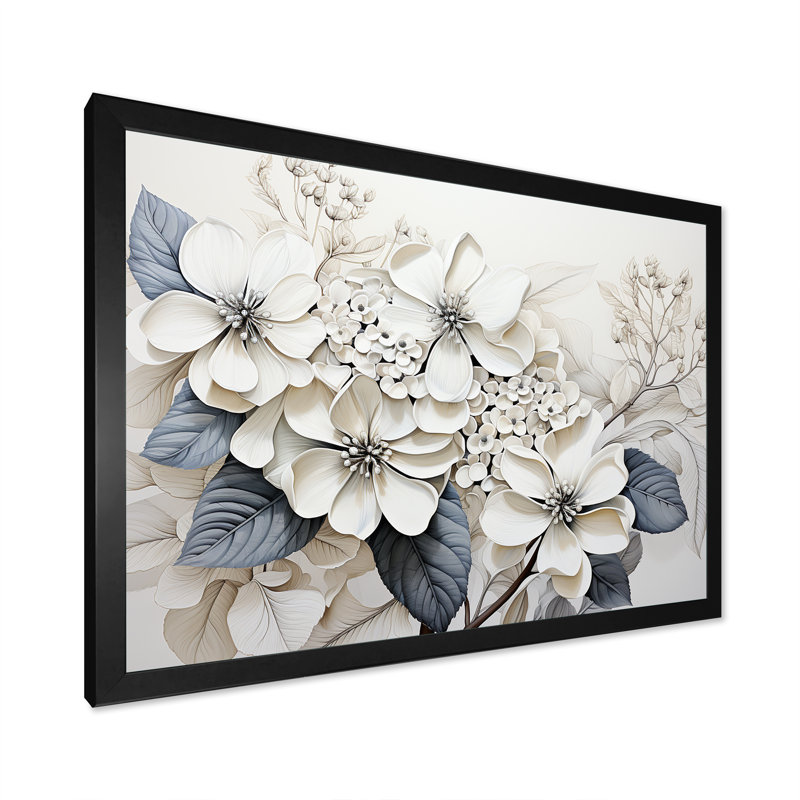 Grey Minimalism Hydrangea Delight I - Print, Black Single Picture Framed, 30" H x 40" W x 1.5" D