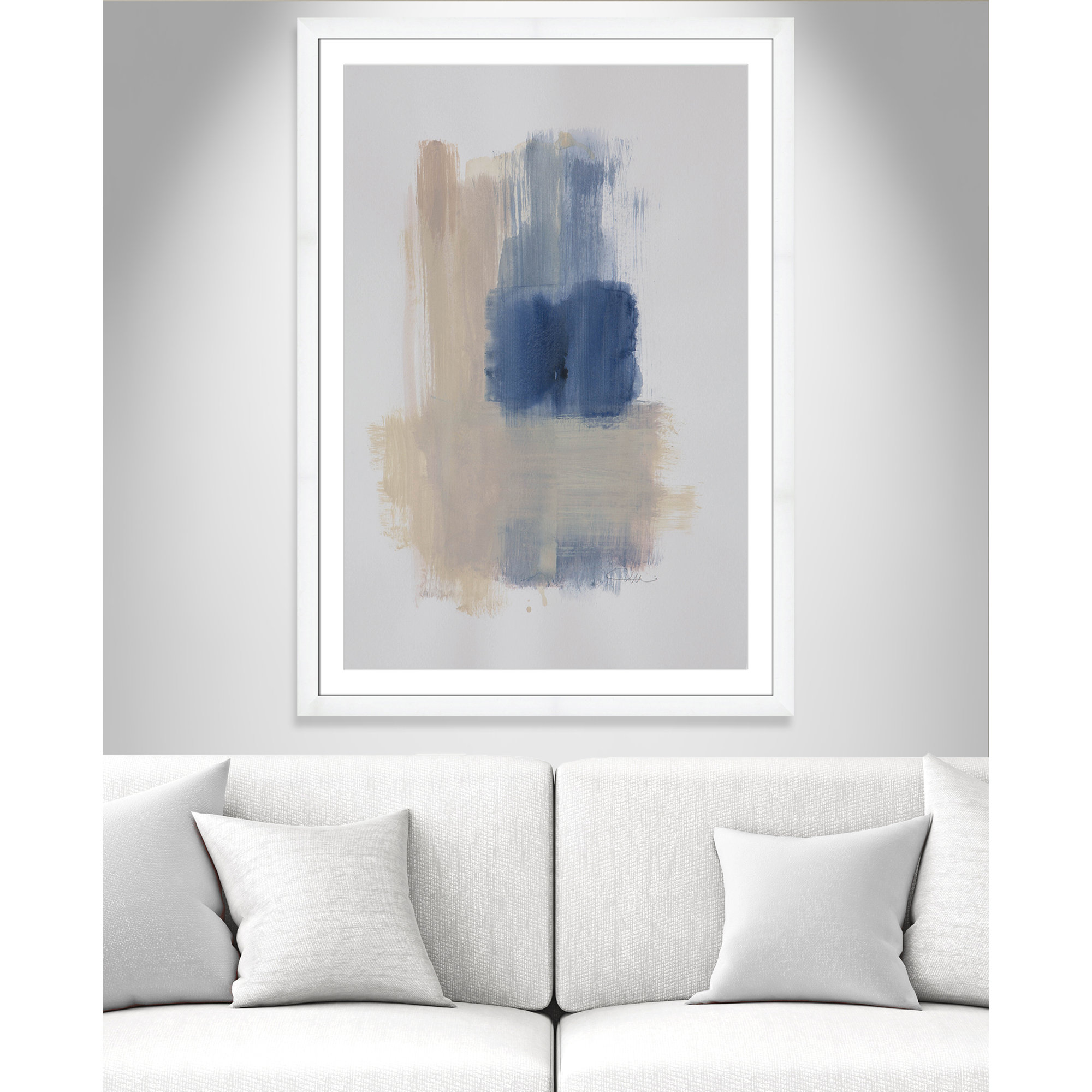 Powder Room Wash III by Casa Fine Arts, 49" H x 35" W x 1.25" D  , White Cube Frame Matted