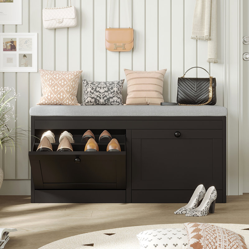 8 Pair Shoe Storage Bench, Black