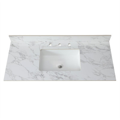 Bathroom Vanity Top With Rectangular Undermount Ceramic Sink, Three Faucet Holes For Home