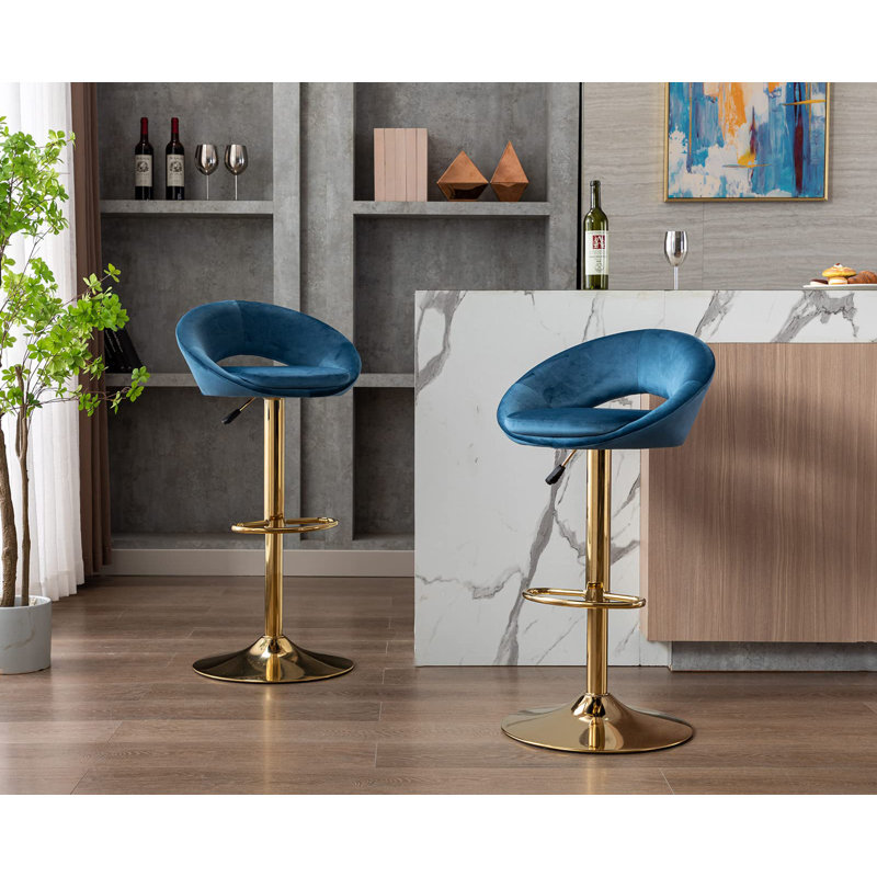 Abigale Upholstered Adjustable Height Counter Stool with Metal Frame, Blue
