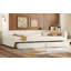 Lit plateforme double tapissier avec USB et 2 tiroirs, beige