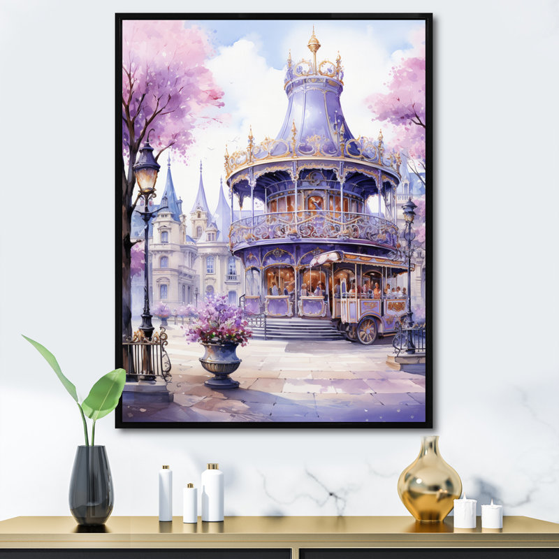 Carrousel de la grande roue mauve éternelle III - reproduction sur toile, H 32 po x l 24 po x P 1 po, Cadre flottant noir