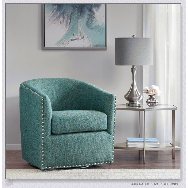 Chaise pivotante Tyler avec chenille abstraite bleu poussière, rotation à 360 degrés et aucun assemblage requis pour le confort et le style