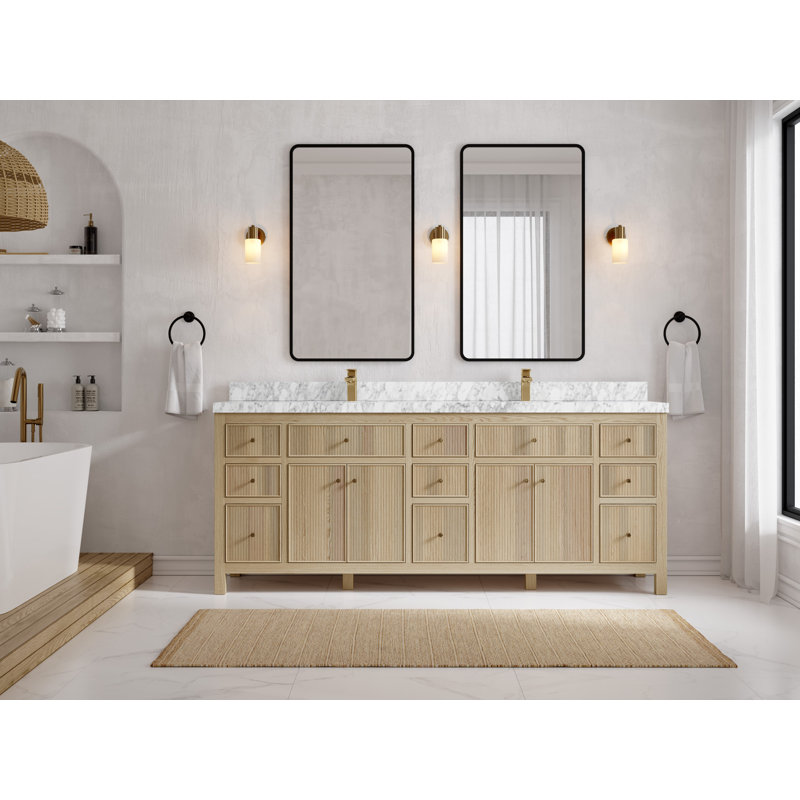 Meuble-lavabo double autoportant 84 po avec comptoir en quartz 84 po, Marbre de Carrare