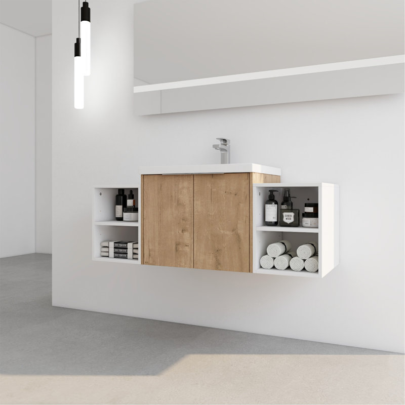 Meuble-lavabo à fermeture en douceur 48 po avec lavabo, deux petites tablettes de rangement, armoire combinée de 24 po et 12 po