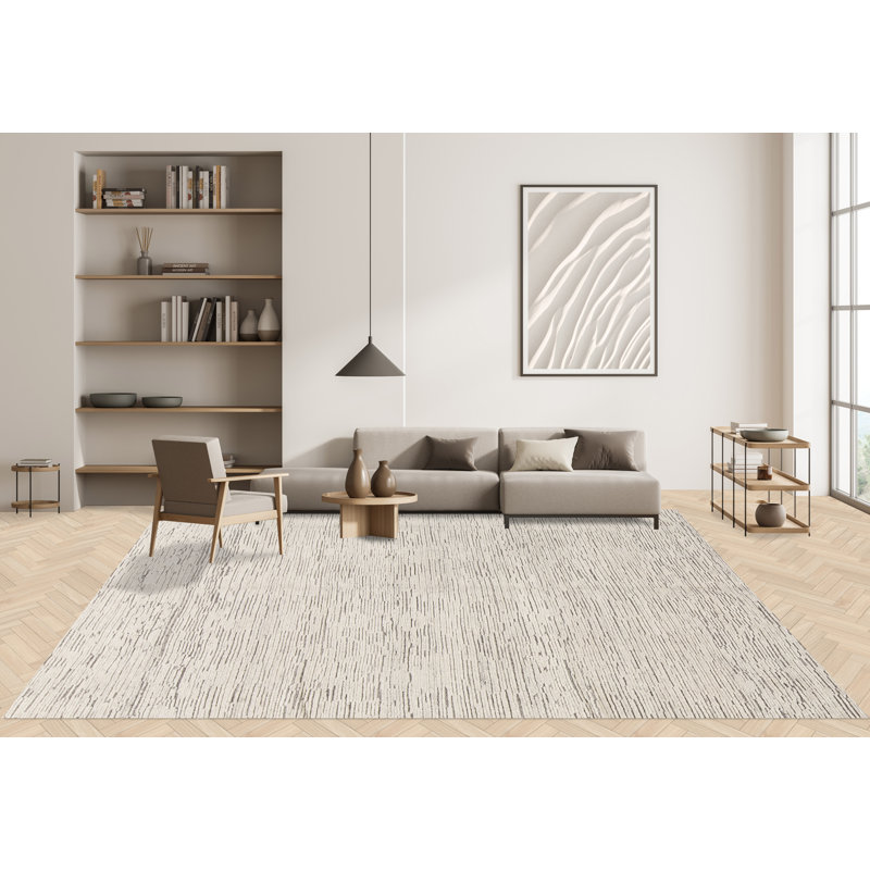 Wool Area Rug in Beige/Gray, Rectangle 10' x 14'