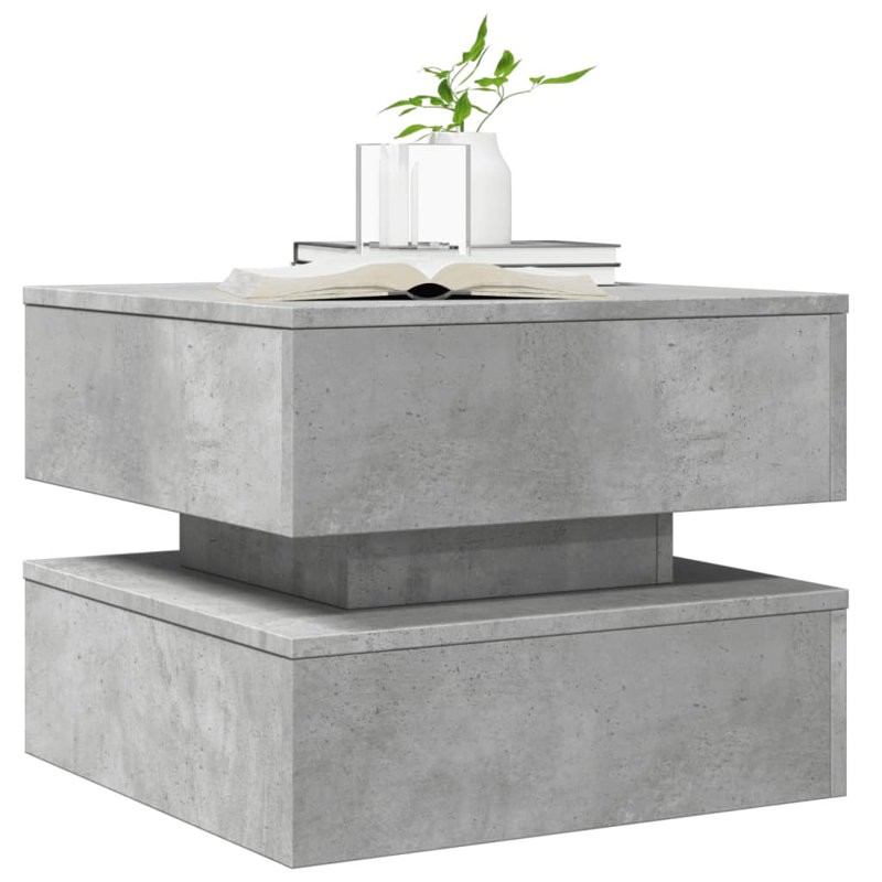 Coffee Table With LED Lights 19.7"X19.7"X15.7", Concrete Gray
