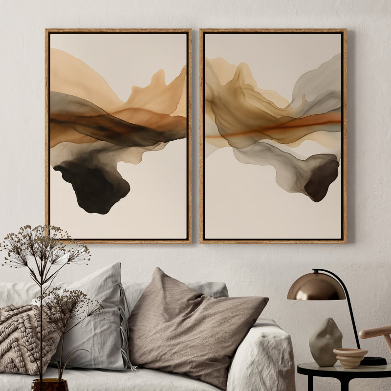 Framed Canvas Wall Art - Vintage Abstract Wall Prints for Bedroom, Natural, 36" H x 24" W