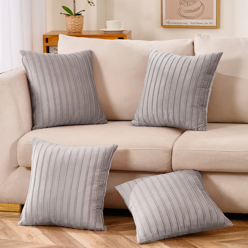 Striped Velvet Throw Pillow, 18" x 18", Gray
