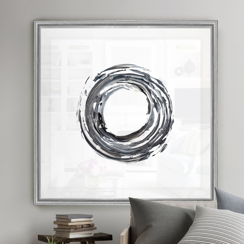«E Encircle I», peinture sur toile, Cadre argenté, H 18 po x l 18 po x P 1,5 po
