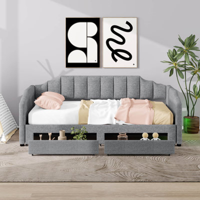 Twin XL Daybed With Storage Drawers & Trundle, Upholstered Extendable Daybed With LED Lights, Twin XL Daybed